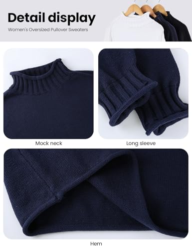 Yimoon Womens Oversized Rollneck Sweater Cotton Sweater 2026(Navy-XL)