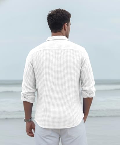 Image of Zombom Men's Textured Casual Shirt | Full Sleeve Button-Down Shirt for Men | Lightweight Soft Poly Cotton Regular Fit