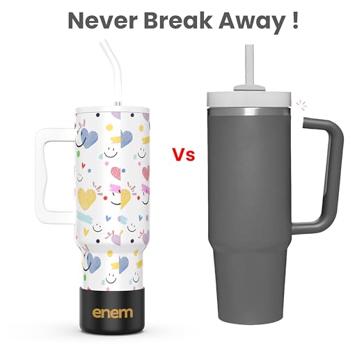 Image of enem Tumbler, Happy Chaos, Tumbler with Metal Straw, Sipper, with Lid Leak Proof, 1 Metal Ice Cube, 1 Copper Spring (Tamba), Base Protector, Mug Travel, 1.2L