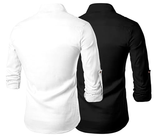 Image of Zombom Men's Combo Cotton Polyester Blend Solid Full Sleeve Straight Regular Fit Mandarin /Chinese Collor Kurta (Pack of 2)