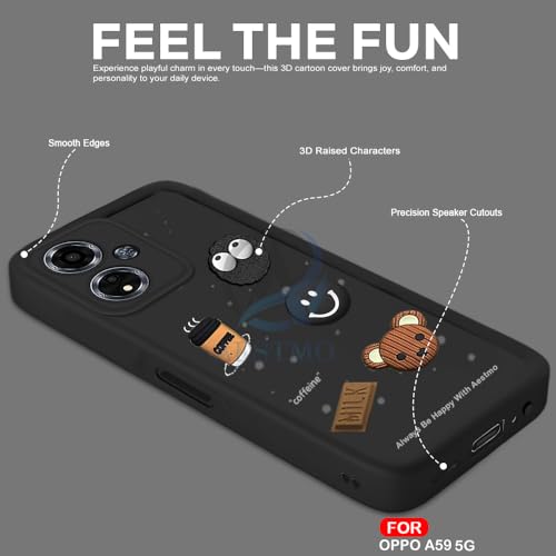 Image of AESTMO Back Case Cover for Oppo A59 5G Cover | Cute Fun Cartoon 3D Ball | Coffee Silicone Case | Full Body Protection | Camera Protection Back Cover for Oppo A59 5G (Black) | Cute Fun Cartoon
