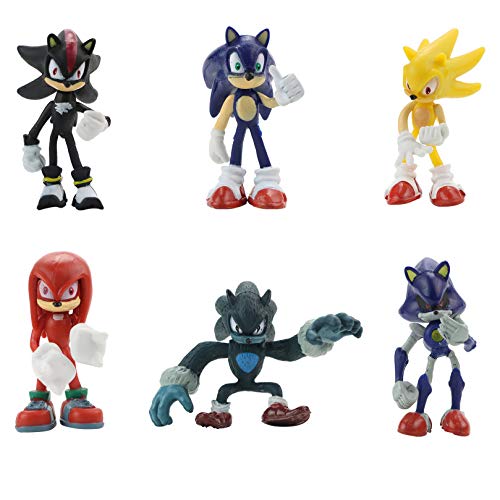 Sonic The Hedgehog Action Figures 6pcs Set 2.16-2.75 inch Super Sonic Toys Set Sonic Metal Sonic Knuckles Shadow Werehog Toys