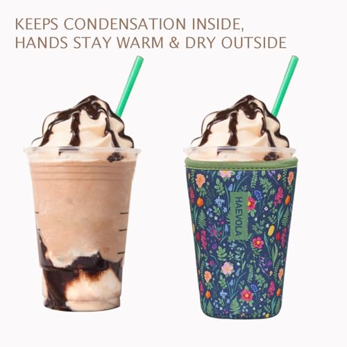 Image of Reusable Insulated Neoprene Iced Coffee Cup Sleeve, Durable Drink Sleeve for Cold Beverages, Beverage Holder for Iced Coffee, Fern Florals