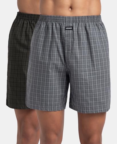 Image of Jockey 1223 Men Super Combed Mercerized Cotton Woven Checkered Boxer Shorts with Side Pocket (Pack of 2, Colors & Prints May Vary)