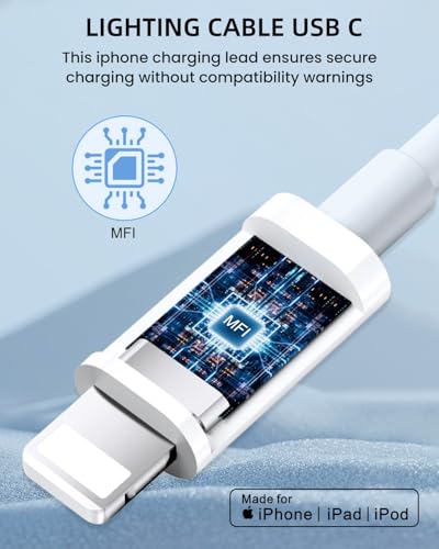 Image of Verilux PD 27W Type C to Lighting Cable for iPhone 14 /13 /12 Series, 2M /6.6Ft Lighting Cable with 480Mbps High Speed Data Transfer, Support for iPhone 14 /13 /12 /11 Pro Max /X /XS /XR /8 /7 /6s /Plus /SE, iPad