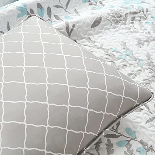 Parure de lit réversible facile d'entretien en coton polyester bleu et gris