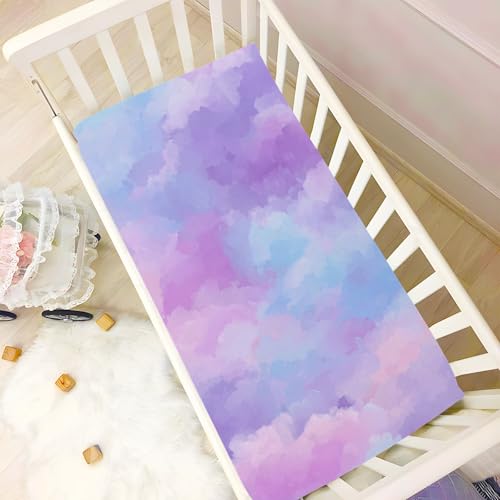 Image of Crib Sheet Breathable Soft Crib Mattress Sheet for Baby Toddler Boys Girls Fitted Crib Sheet Fit Standard Crib Mattress 52 x 28 Inch Pink Purple Blue Gradient