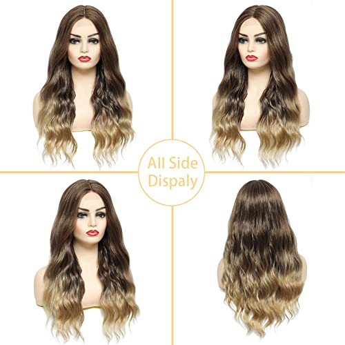 Tophr Long Blonde Wig For Women With Middle Part Natural Wavy Blonde Wigs Synthetic Fiber Heat Resistant For Daily Party(22 Inch) #TOP6
