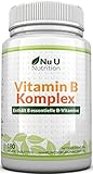 Vitamin B Komplex - 180 Vegan Tabletten - Alle 8 B Vitamine in einer Tablette - 6 Monate - Vitamine B1, B2, B3, B5, B6, B12, Biotin & Folsäure - Nahrungsergänzungsmittel von Nu U Nutrition