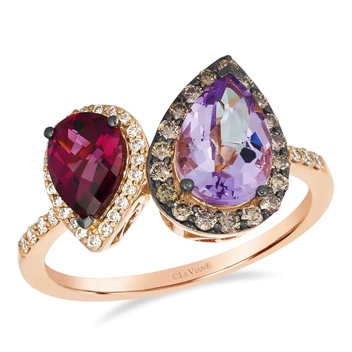 LE VIAN Vanilla Diamond Chocolate Diamond Rhodolite Amethyst Statement Ring for Women - 14k Rose Gold Ring for Her (White/Brown/Pink, 0.34 cttw) Anniversary Promise Wedding Band, Size 7