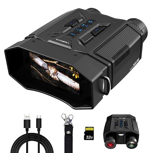 Frelisty Night Vision Goggles for Adults, Night Vision Binoculars with 7-Level IR, 8X Digital Zoom, 4000mAh Battery, 32GB Card, Gifts for Men Husband Boyfriend Him, Hunting Camping Security(Black)