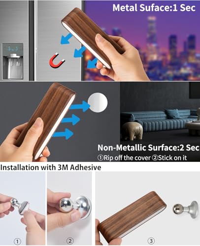 Vadifula FW002 Wood Led Wall Sconce Magnetic 360°Rotate Mounted Lamp Brightness Adjustable Nightlights Rechargeable Battery Powered Reading Light For Bedside Hallway Living Room Black Walnut Set Of 2 thumb #3