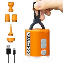 HotMax Mini Electric Air Pump for Inflatables with Camping Light, Portable Tiny Travel Air Pump, Quick-Fill Small Inflator/Deflator with 5 Nozzles for Pool Floats, Air Mattress, Vacuum Storage Bag