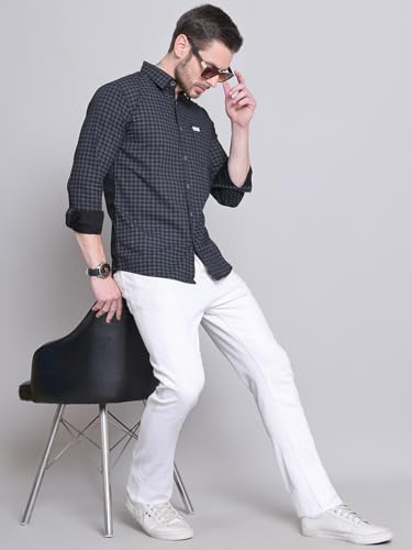 Image of Majestic Man Men Comfort Slim Fit Pure Cotton Tartan Checked Casual Shirt