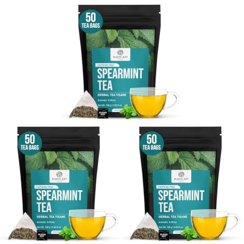 Image of Spearmint Tea Bags 50 Count Herbal Tea Bags PCOS PCOD RELIEF Balances Hormones Support Digestion Refreshing Aromatic and Minty Gluten Free Caffeine Free Tea 100% Pure Spearmint leaves Pyramid Tea bags