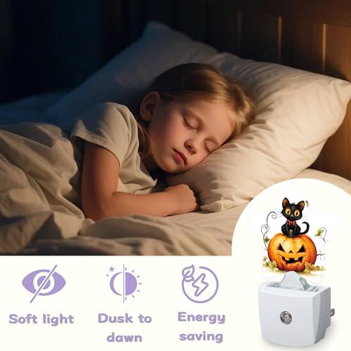Image of Nightlight,Black Cat Decorative Night Lights Plug Into Wall,Halloween Pumpkin Night Light with Auto Sensor for Bedroom,Nursery,Hallway,Stairway,Gifts