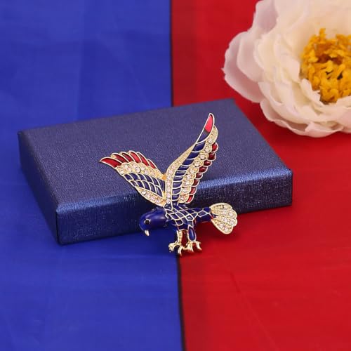 Image of American Flag Brooch Pin for Men Women Rhinestone Crystal Elephant Commemorates Brooch Pin American Independence Day Brooch for Men