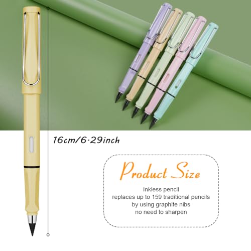 Ainiv Inkless Pencil with Eraser, 5 Sets Infinity Pencil Everlasting Pencil, Reusable Infinite Pencil with Extra 5 Eraser & 5 Replaceable Nibs, Endless Pencil for Home Office School Writing Drawing