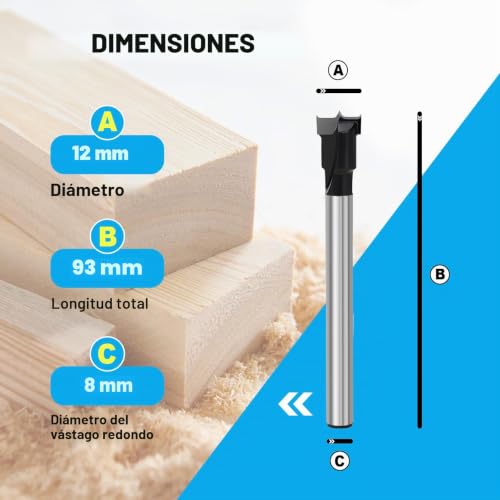 Miniatura 2 de 2 Brocas Forstner De 12 Mm, 93 Mm De Longitud Con Vástago Redondo Para Agujeros Profundos Para Madera, Madera Dura, Madera Blanda