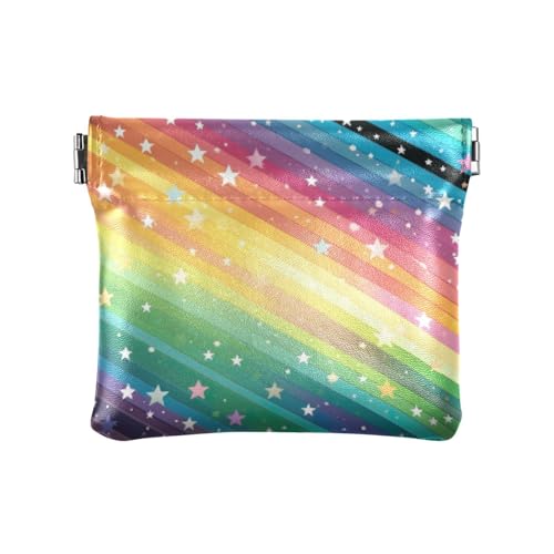 Colorful Striped Stars Coin Purse Leather Pouch Change Purse, Squeeze Coin Pouch for Cards, Keys & Lipsticks, Unisex