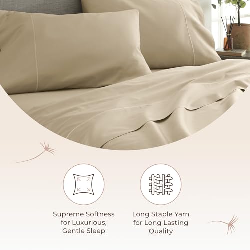 Image of Certified Organic King Flat Sheet Only - 100% Organic Cotton Top Sheet with Luxurious Soft and Breathable 300 Thread Count Sateen Weave Finish - GOTS & Fairtrade Certified (Dune, King)