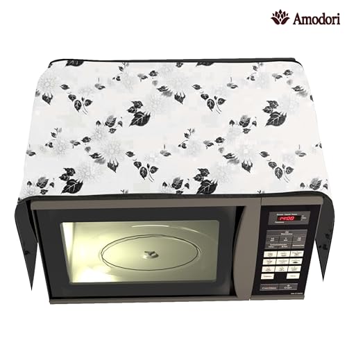 Image of Microwave Oven Top Cover 35x100 cm | Wipe Clean Fabric | 4 Utility Pockets (Floral-20)