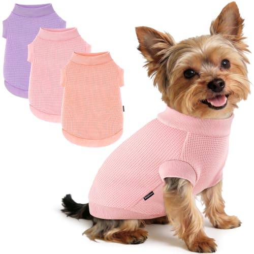 Image of 3 Pack Dog Shirt for Small Supplies Functional Waffle Dog Clothes Warm Soft Sweatshirt Outfit for Dogs Cats Pet Apparel