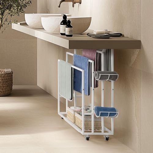 smusei 4-stufiger freistehender Handtuchhalter, weißer Badezimmer-Handtuchhalter mit Regalen