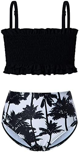 RAISEVERN Girls Ruffle 2-Piece Swimsuits Kids Bathing Suit Beachwear Tropical Hawaiian Palm Trees 2-Piece Swimsuit Girls Swimwear Bikini Set 7-8 Years