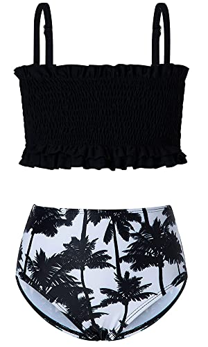 Raisevern Girls Ruffle 2-Piece Swimsuits Kids Bathing Suit Beachwear Tropical Hawaiian Palm Trees 2-Piece Swimsuit Girls Swimwear Bikini Set 7-8 Years #TOP17