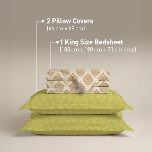 Image of MYTRIDENT Soft Comfort Bedsheet for Double Bed King Size | 182 cm x 198 cm + 30 cm | 200 TC, Sateen Weave, 100% Cotton, Elastic fittedsheet with 2 Pillow Covers and Breathable - Soft Paisley