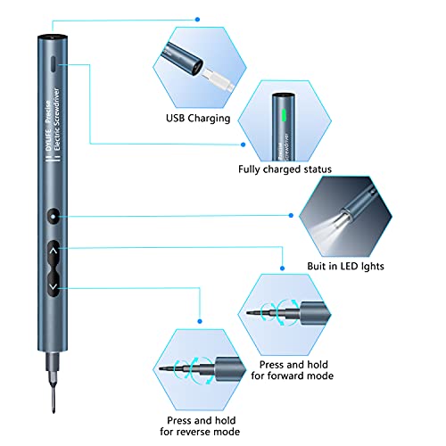 62 In 1 Mini Electric Screwdriver, Rechargeable Portable Small Cordless Electric Screwdriver Kit With Led Light And 48 Standard Screwdriver Heads, Handy Repair Tool For Phone Watch Camera Laptop. #TOP2
