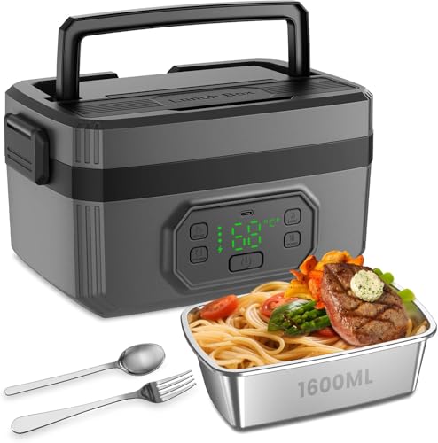 PTEROMYS 1.6L Electric Heated Lunch Box for Adults, 24000mAh Cordless Rechargeable Insulated Lunch Box for Men Women Portable Self-Heating Food Warmer for Office Outdoor (Black)