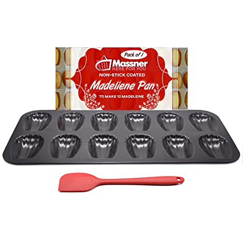 Massner Madeleine Pan With Spatula, Pack Of 1, Non-Stick For 12 Madeline Cookies, Heavy Duty Dishwasher Safe #TOP20