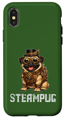 Steampunk Pug Dog Steampug �L���[�g�ȃX�`�[���p���N�E�p�O�� ���g�����B���e�[�W�E�X�`�[���p�O �X�}�z�P�[�X iPhone X/XS �p