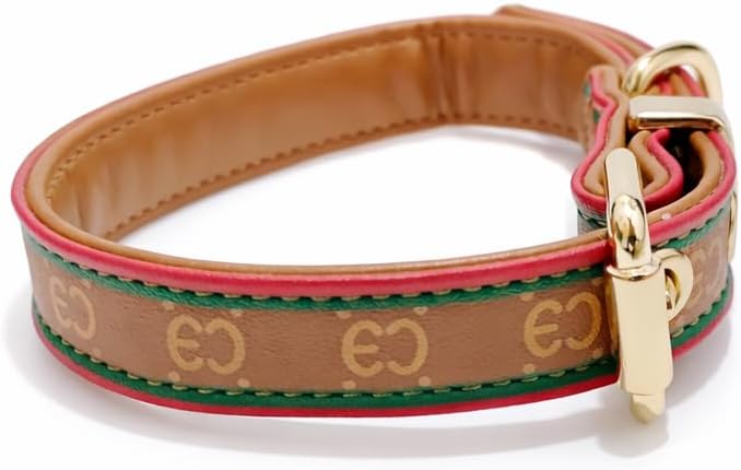 Everything Chic Luxury Designer Dog Matching Collar and Leash Set, Adjustable Collar, Fashion Pet Accessories for Small, Medium & Large Dogs (Medium, MGucchewiCollarLeashSet)