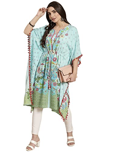Image of Juniper SkyBlue Rayon Printed Straight Kaftan
