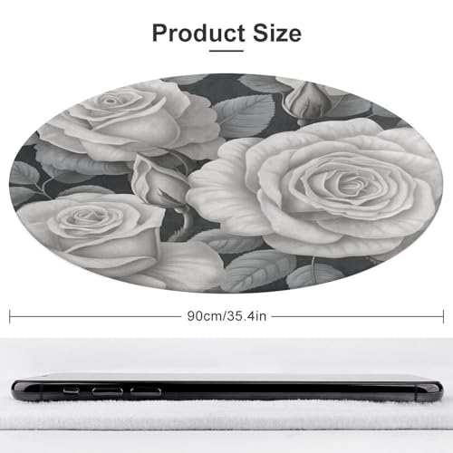 Alfombra redonda gris de 60 cm lavable con diseño de rosas 4