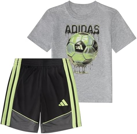 adidas baby-boys Two-Piece Short Sleeve World Cup Tee & Elastic Waistband Heather Colorblock Short Set image 5