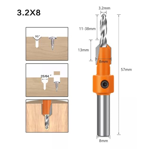 Conjunto de 5 Brocas Escareador com Limitador de Profundidade, 8/10mm, para Madeira