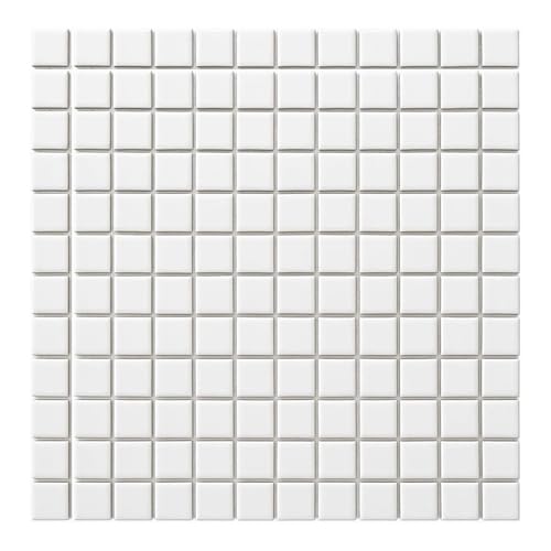 Tenedos 1x1 Square White Porcelain Mosaic Tile for Bathroom Walls,