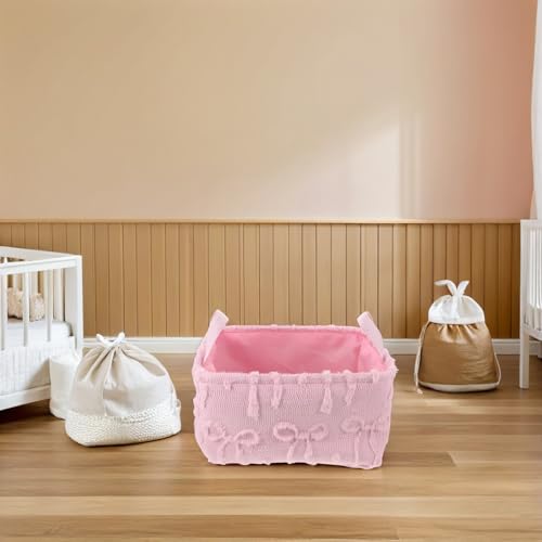 Cesta plegable para juguetes de felpa rosa con asas para niños 8