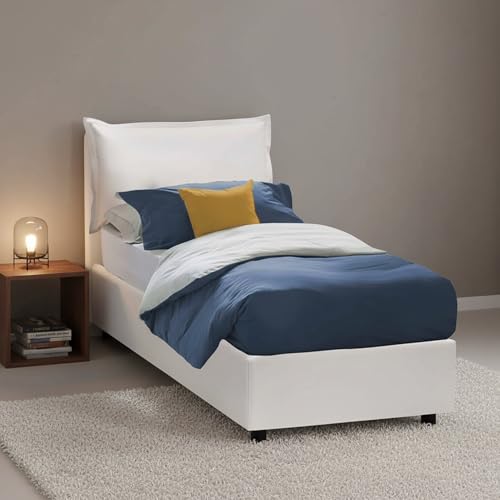 Talamo Italia - Lit simple Erika, Lit coffre avec revêtement en simili cuir, 100% Made in Italy, Ouverture frontale, adapté pour matelas 90x190 cm, Blanc
