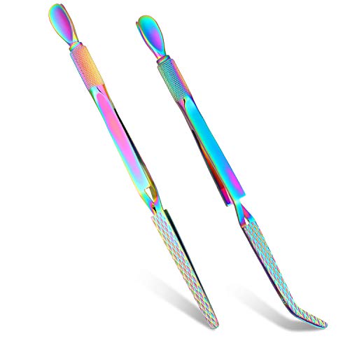 2 Pieces Tool Cuticle Pusher Colorful Stainless Steel Nail Shaping Tweezers Multi-Function Nail Art Pincher for Manicure Pedicure