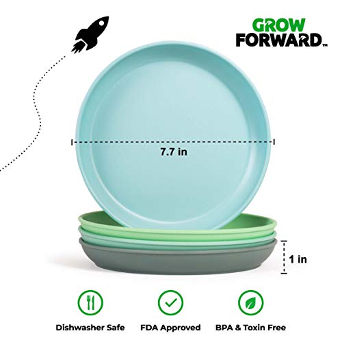 Grow Forward Kids Bamboo Bowl And Plate Set - 4 Bamboo Kids Plates And 4 Bamboo Kids Bowls - Bpa Free & Dishwasher Safe - Eco Friendly Biodegradable Reusable Dinnerware - Rainforest #TOP3