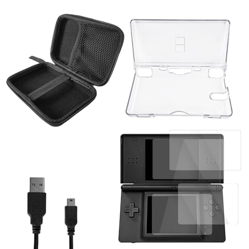 JDGPOKOO 5 in 1 Accessories Kit for Nintendo DS Lite, Carrying Case for NDSL, Clear Shell Case, 2 Set Screen Protectors and Charging Cable Compatible with NDSL ONLY