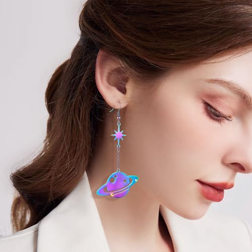 REELMAR Space Dangle Earrings for Women Asymmetrical Celestial Moon Star Saturn Earrings Dangling Crescent Moon Planet Drops Gorgeous Mysterious Space Statement Jewelry2