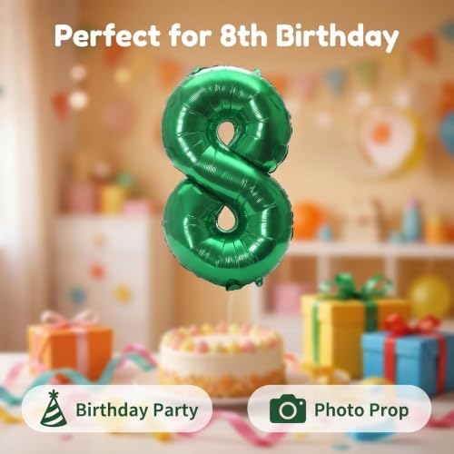 Image of YPSelected 32 Inch Large Foil Helium Number Balloon Birthday Wedding Party 0-9 (Green, 8)