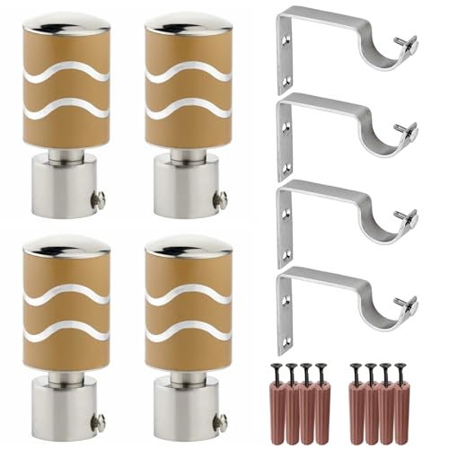 Image of GRIVAN Stainless Steel Curtain Holder Set for Door Window Wall Suitable for 1 Inch Rod Curtain Bracket Support Knobs Accessories (Mustard Yellow, Pair of 2)