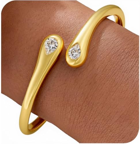 Bracelet jonc plaqué or 18k Cicy Bell étincelant avec sa goutte d'oxyde de zirconium de luxe